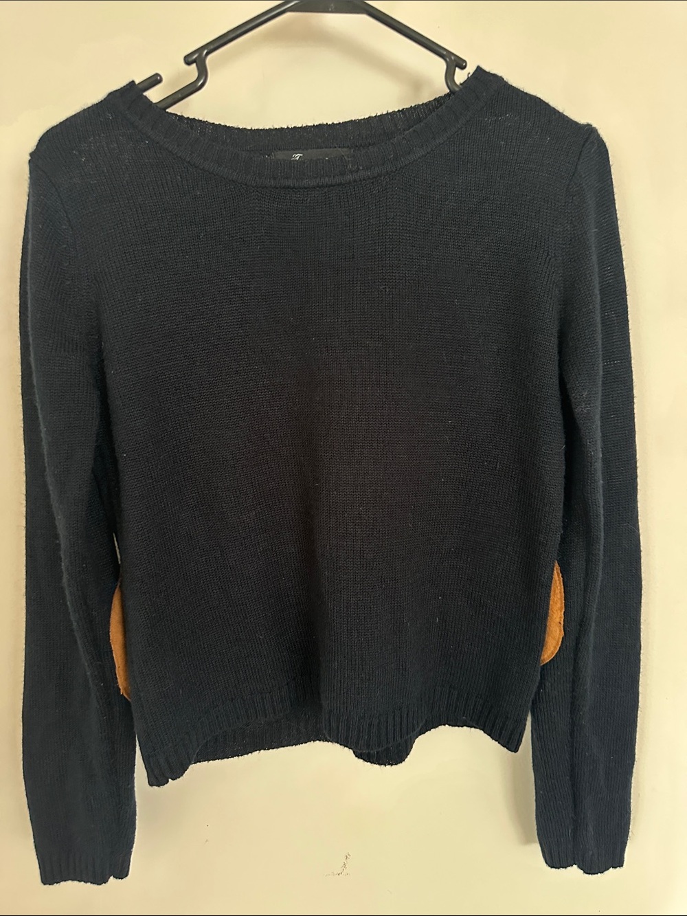 Forever 21 Navy Knit Sweater with Tan Elbow Patches
